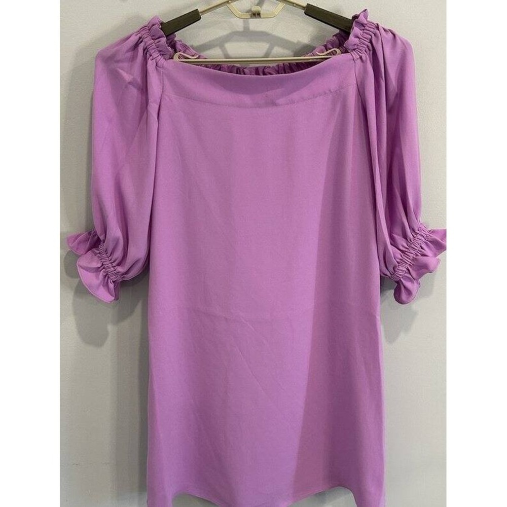 Trina Turk Equinox Dress Pale Magenta Off Shoulder 3/4 Sleeve Mini Dress New S